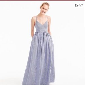 J. Crew Blue Gingham Spaghetti-Strap Maxi Dress